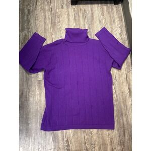 Valerie Stevens Cashmere Women's Purple Ribbed Turtleneck Sweater  Pullover Top